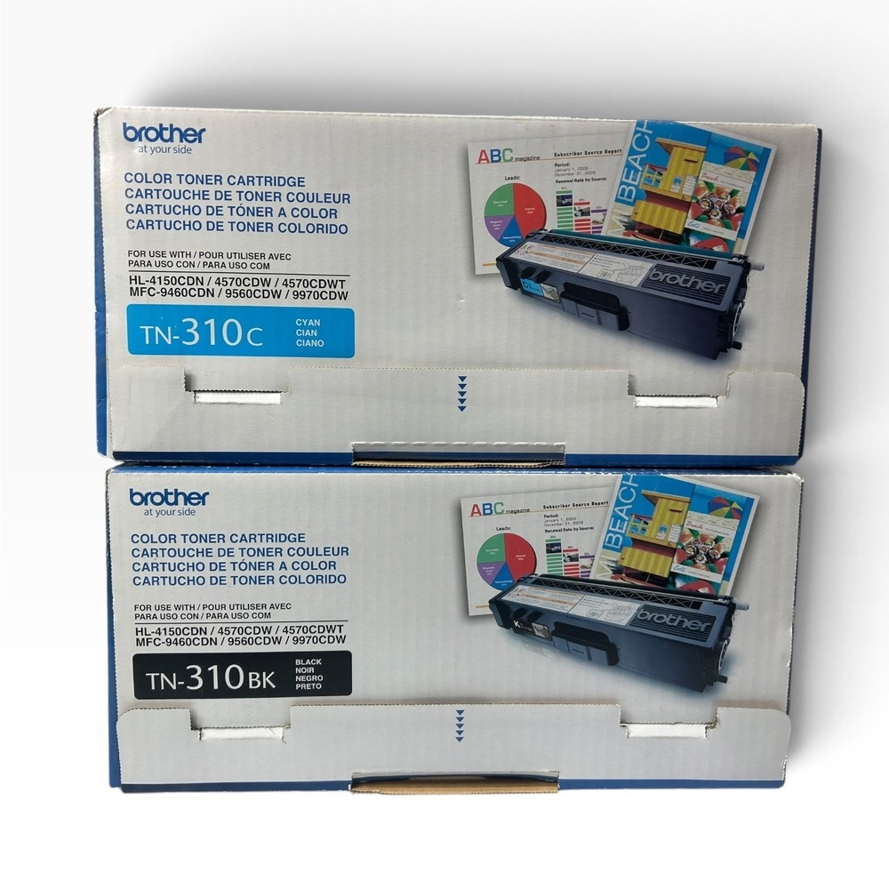 Brother TN-310 Toner Cartridges Cyan TN-310C & Black TN-310BK Lot of 2 NIB